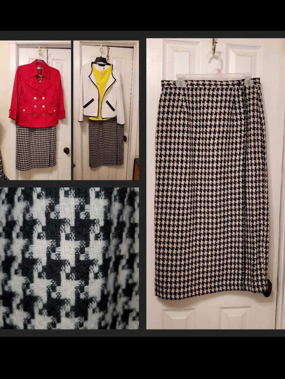Vintage Wool Houndstooth Wrap Column Skirt